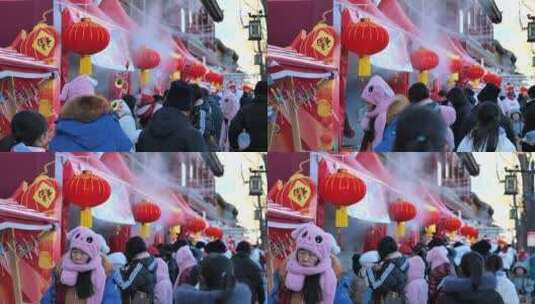 北京春节热闹的步行街高清在线视频素材下载