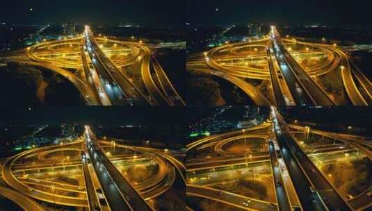 航拍上海中环线南北高架立交桥夜景高清在线视频素材下载
