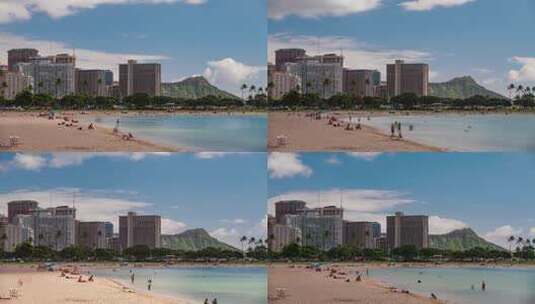 怀基基夏威夷海滩延时摄影高清在线视频素材下载