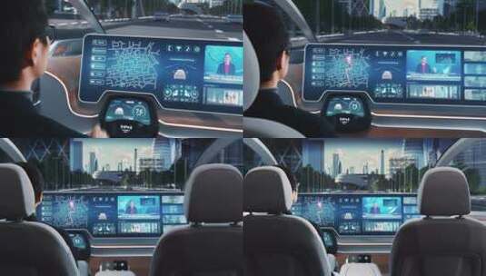 商人坐在自动驾驶零排放电动汽车上1高清在线视频素材下载
