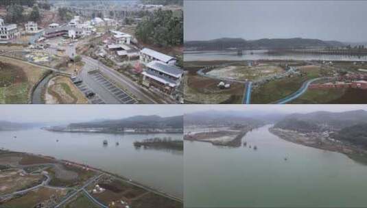 4k双江村冬季雪花小雪 唯美江景 射洪市航拍高清在线视频素材下载