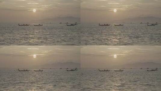 海上日落和渔船高清在线视频素材下载