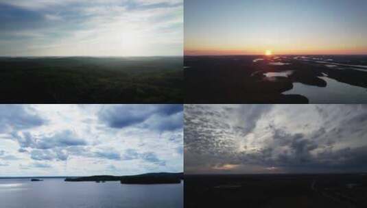 傍晚夕阳森林河流湖泊航拍合集高清在线视频素材下载