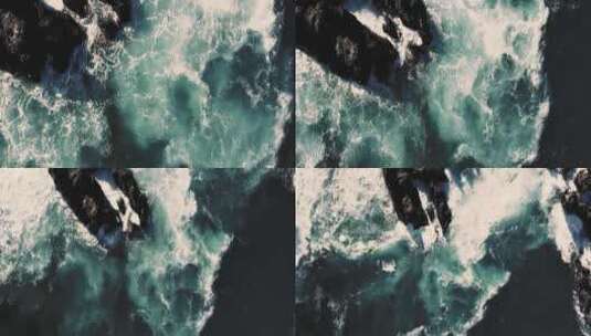 航拍海浪拍打礁石高清在线视频素材下载
