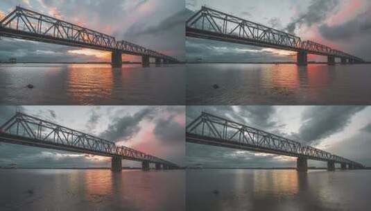 哈尔滨铁路桥延时摄影高清在线视频素材下载