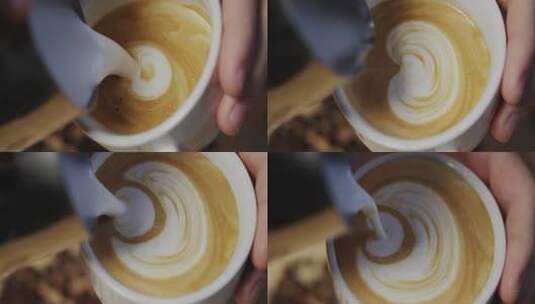 咖啡师用牛奶创造一颗心高清在线视频素材下载