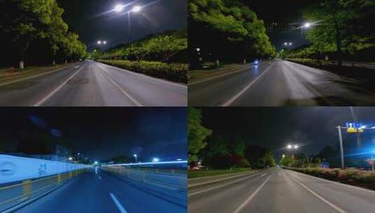 夜晚杭州市之江路车尾行车空镜高清在线视频素材下载