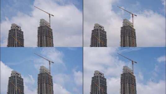 湖北武汉在建高楼与蓝天白云延时高清在线视频素材下载