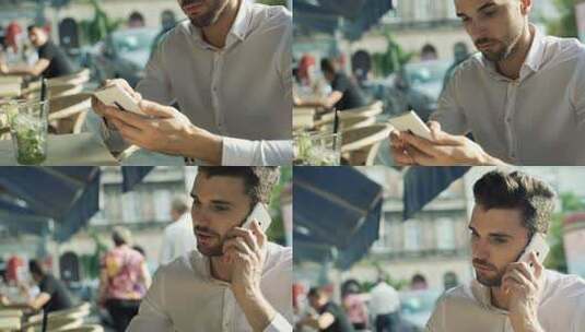 男人在手机上发短信接电话高清在线视频素材下载
