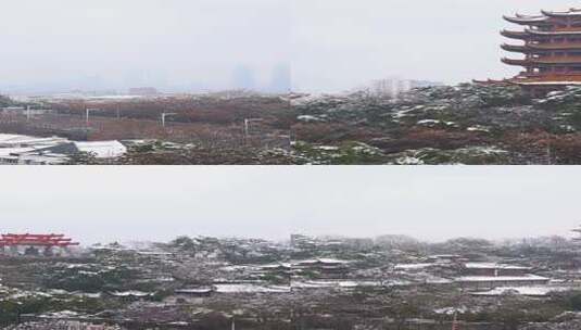 冬天白雪中的武汉城市地标武昌蛇山黄鹤楼高清在线视频素材下载