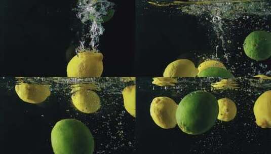 柠檬落入水中超级慢动作高清在线视频素材下载