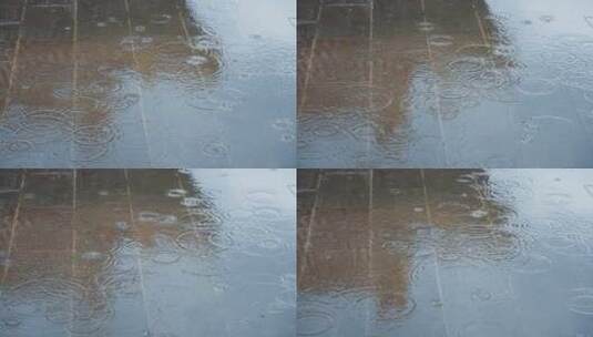 倒影在水中的故宫建筑和雨滴升格慢镜头高清在线视频素材下载