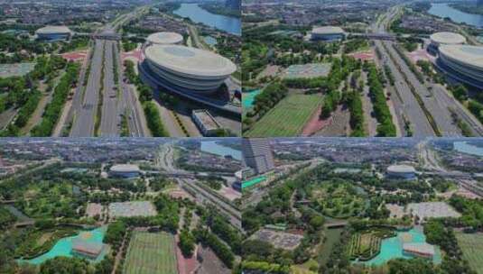 航拍漳州奥林匹克体育中心高清在线视频素材下载