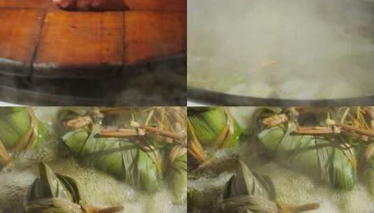 端午节农村大灶台煮粽子水沸腾高清在线视频素材下载