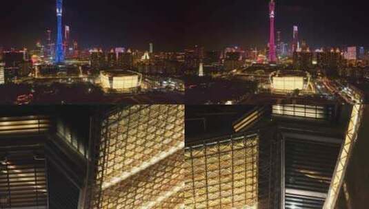 航拍亮灯的广州美术馆新馆高清在线视频素材下载