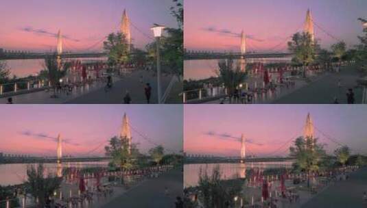 4k航拍西安港务区元朔大桥城市夜景高清在线视频素材下载