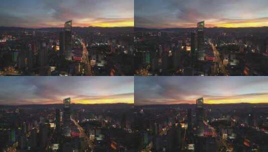 昆明市中心夜景夕阳航拍高清在线视频素材下载