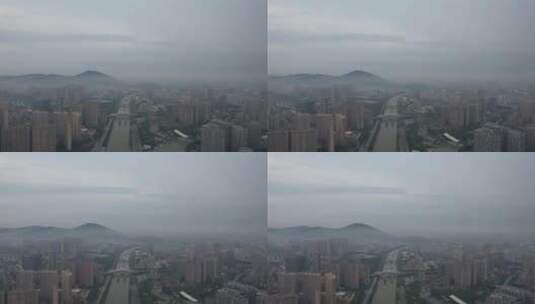 江苏无锡城市风光清晨日出彩霞迷雾航拍高清在线视频素材下载