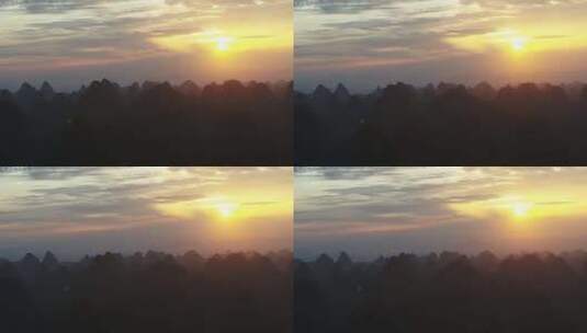 桂林山水喀斯特地貌日落航拍高清在线视频素材下载