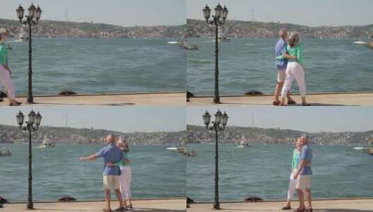 土耳其伊斯坦布尔博斯普鲁斯河散步的夫妇高清在线视频素材下载
