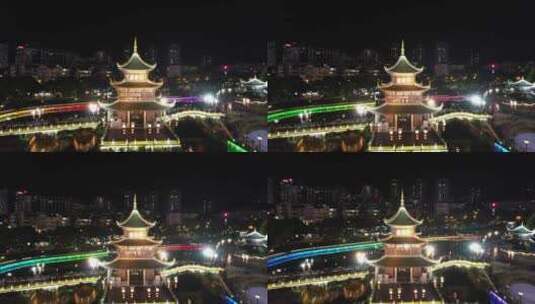 贵州贵阳南明河甲秀楼夜景航拍高清在线视频素材下载