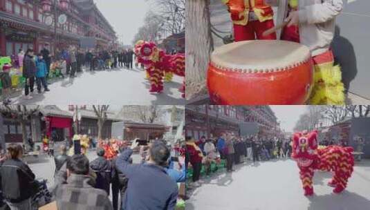 新年古镇舞狮子/舞狮子/习俗/节日高清在线视频素材下载