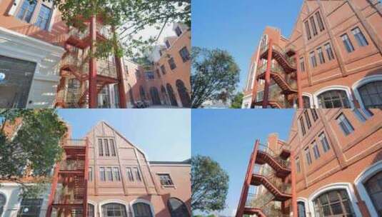 欧式建筑钢结构消防梯防火梯高清在线视频素材下载