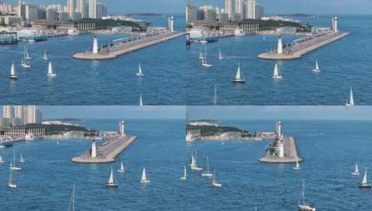 青岛奥帆中心帆船航拍高清在线视频素材下载