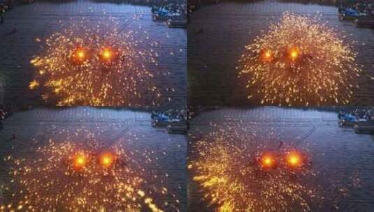 传统非遗打铁花表演跨年夜春节徐州弘阳广场高清在线视频素材下载