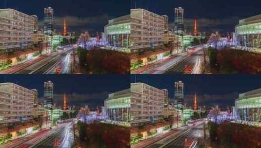 日本东京塔夜景延时高清在线视频素材下载