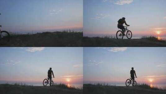 夕阳下汽车山地自行车高清在线视频素材下载