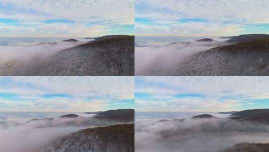 下雪后的山林云雾航拍高清在线视频素材下载