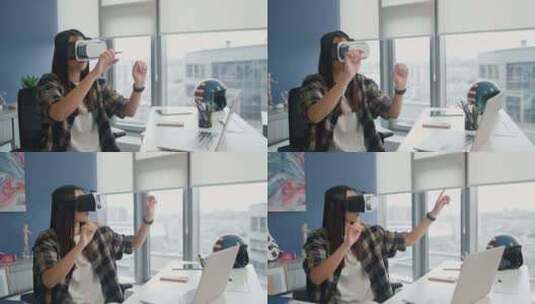 VR，耳机，办公室，女人高清在线视频素材下载