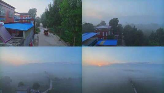 中国河南平原平流雾HDR航拍高清在线视频素材下载