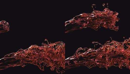 黑色背景上3d风格的红色液体流射流液体飞高清在线视频素材下载