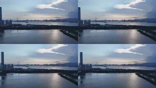 福建厦门海边夕阳晚霞航拍高清在线视频素材下载