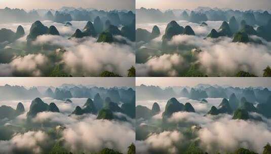 桂林山水合集山峰云海群山云雾缭绕自然风景高清在线视频素材下载