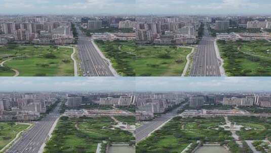 竖屏航拍广东汕头城市绿化开放广场高清在线视频素材下载