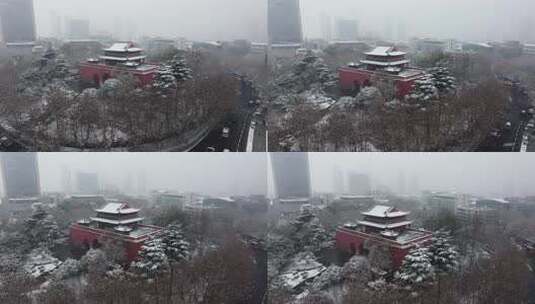 南京鼓楼雪景航拍高清在线视频素材下载