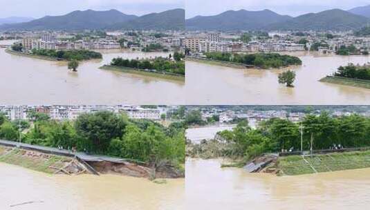 洪水冲毁河堤道路高清在线视频素材下载