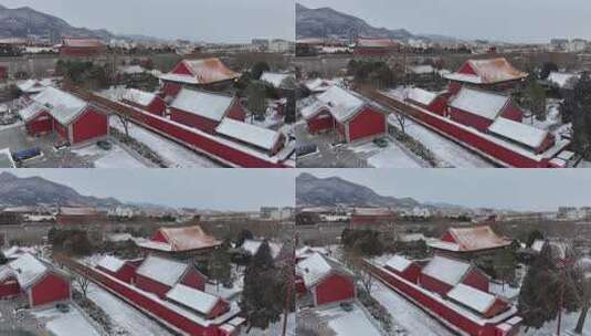 航拍岱庙雪景高清在线视频素材下载