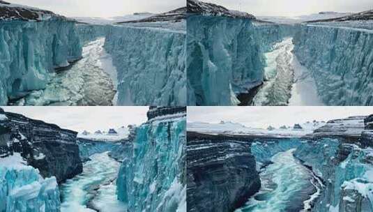 冰河湍流 峡谷雄伟 极地风光如诗高清在线视频素材下载