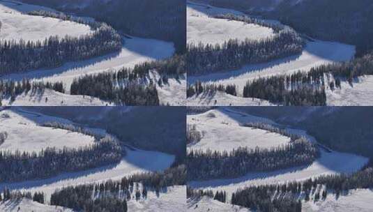 新疆喀纳斯冬季雪景航拍高清在线视频素材下载