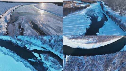 冰雪消融溪流淙淙的河流合集高清在线视频素材下载