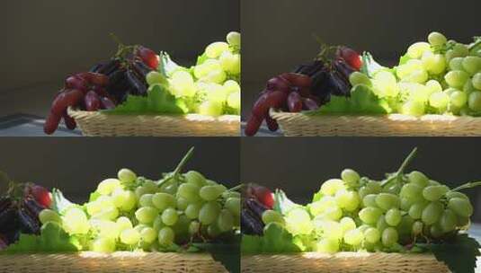 竹篮中新鲜的绿葡萄高清在线视频素材下载