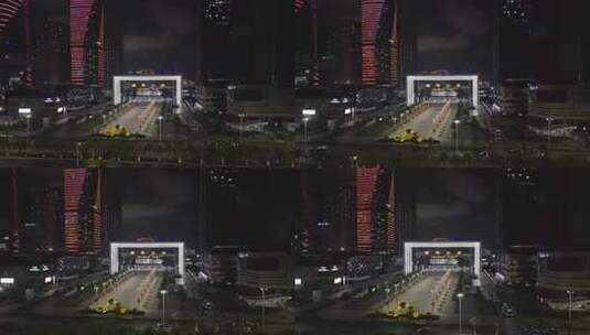 珠海横琴口岸夜景航拍高清在线视频素材下载