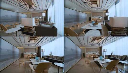 室内设计现代简约客厅与开放式厨房设计高清在线视频素材下载