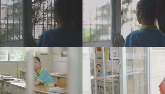 孤独儿童看着窗外高清在线视频素材下载