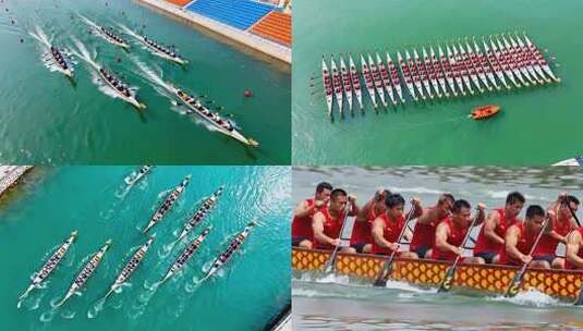龙舟队伍水面编队场景高清在线视频素材下载