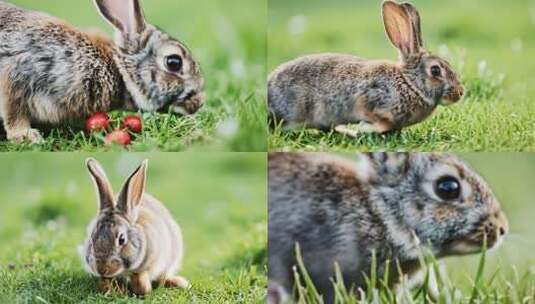 野兔小灰兔兔子蹦蹦跳跳实拍食草动物高清在线视频素材下载